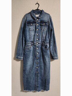 Wash Lab Denim Dress Frayed Hem Midi Shirt dress Women’s Small